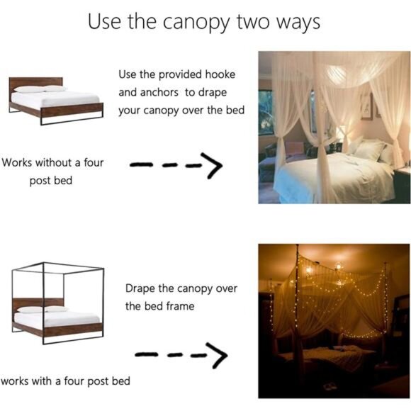 Mosquito NET for Bed Canopy, Four Corner Post Curtains Bed Canopy Elegant Net - Picture 3 of 8